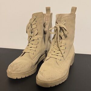 Steve Madden Beige Lace-Up Combat Boots